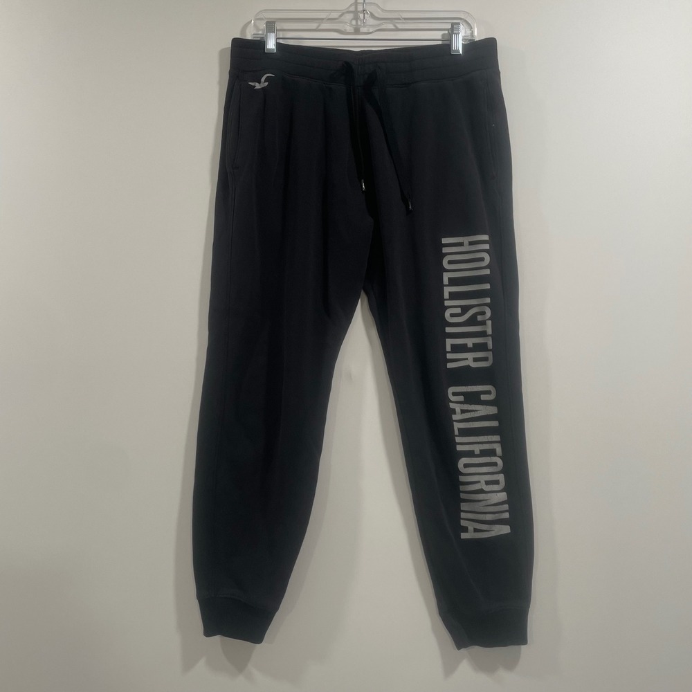 Hollister California Mens Black‎ Graphic Fleece Jogger Sweatpants Size M Logo